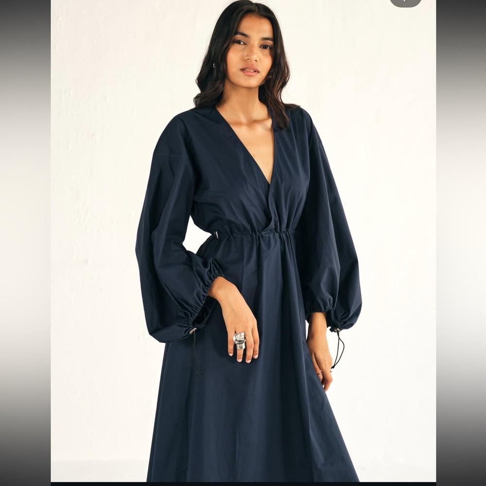 Zara Deep Blue V-Neck Dress